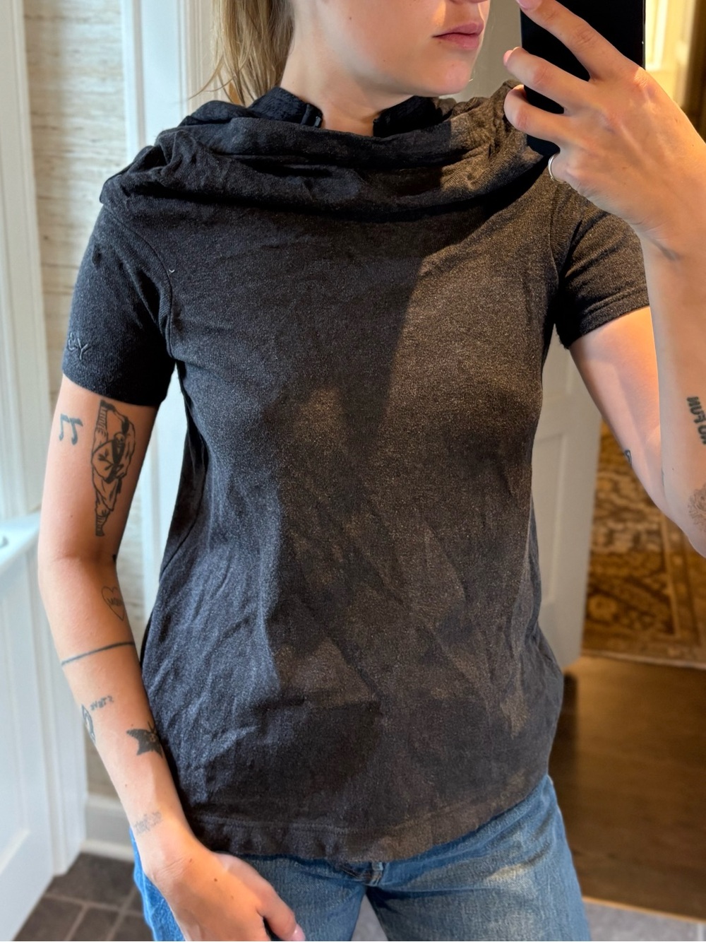 Y-3 Heathered Gray Zip-Neck Hoodie
